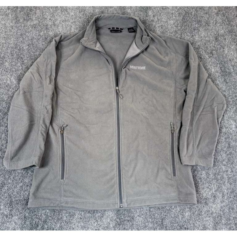Marmot Sweater‎ Mens XL Extra Large Gray Fleece Full Zip Pocket Fleece Outdoor